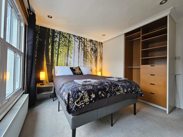 Cozy bedroom with nature decor