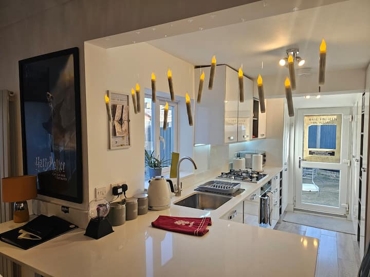 Modern kitchen with candle decor