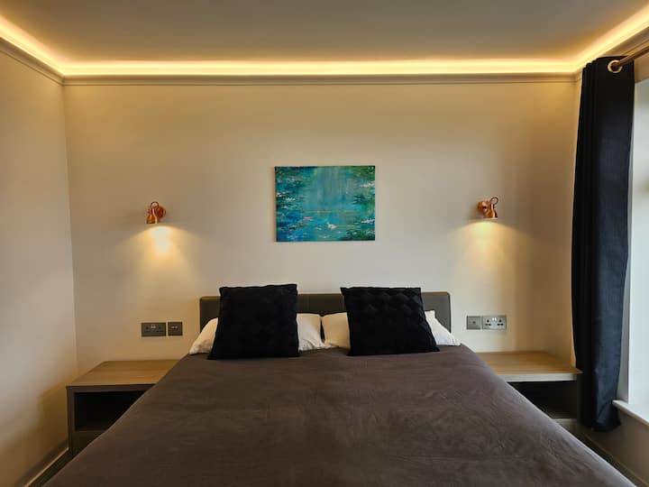Cozy bedroom with artwork