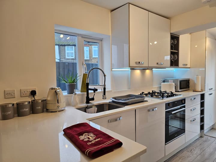 Modern kitchen with white appliances